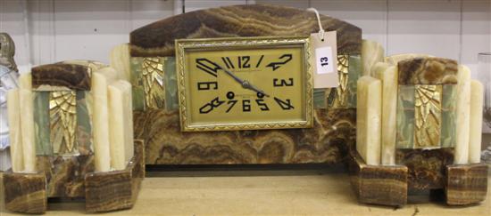Art Deco marble clock garniture